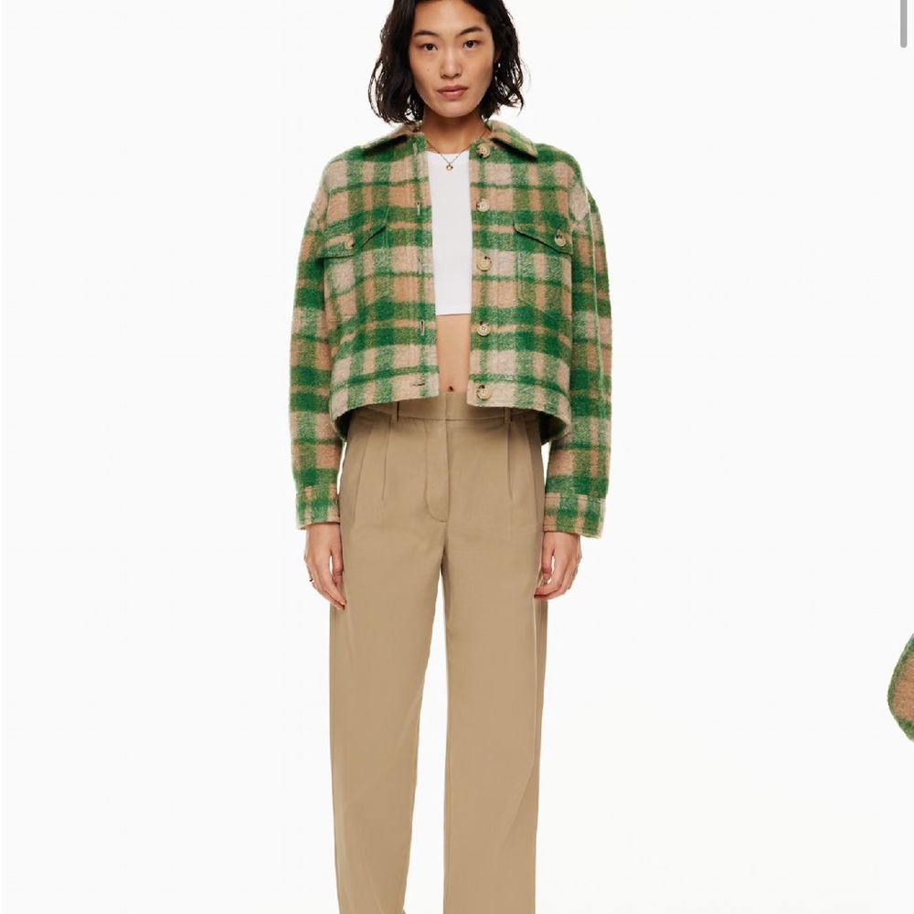 Atitzia Wool Cropped Autumn Shirt Jacket  Green Plaid Sz XXS